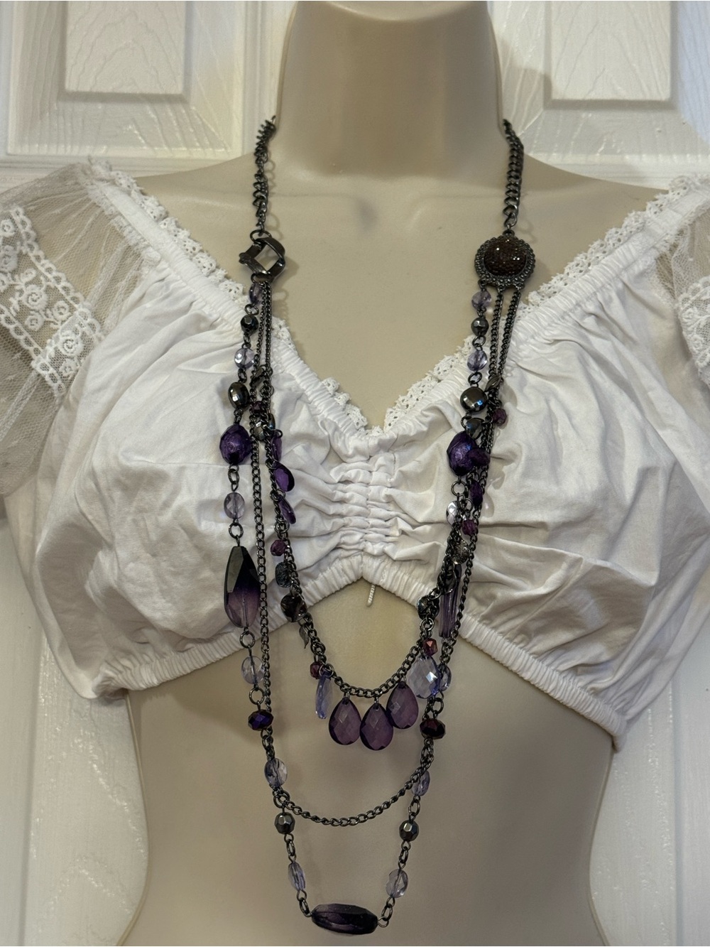 New York Co Women's multistrand Layered Purple Crystal Necklace - Picture 5 of 7